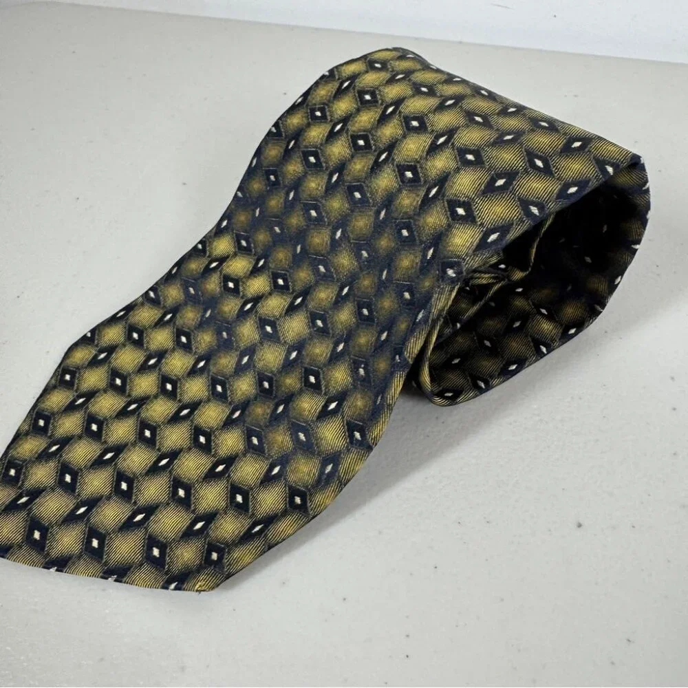 Carnaval de Venise Silk Geometric Tie Gold Black Italian Business Casual Office